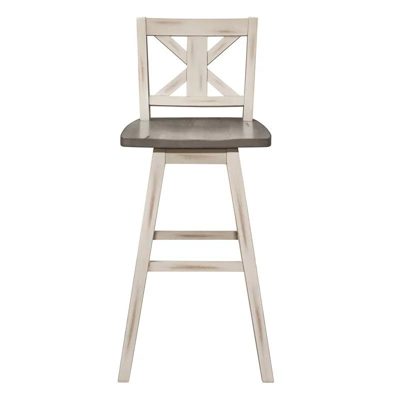 White Cross Back Bar Height Swivel Chair Set of 2 F20084