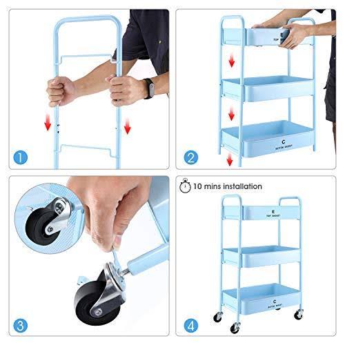 White 3-Tier Rolling Metal Utility Cart Y591