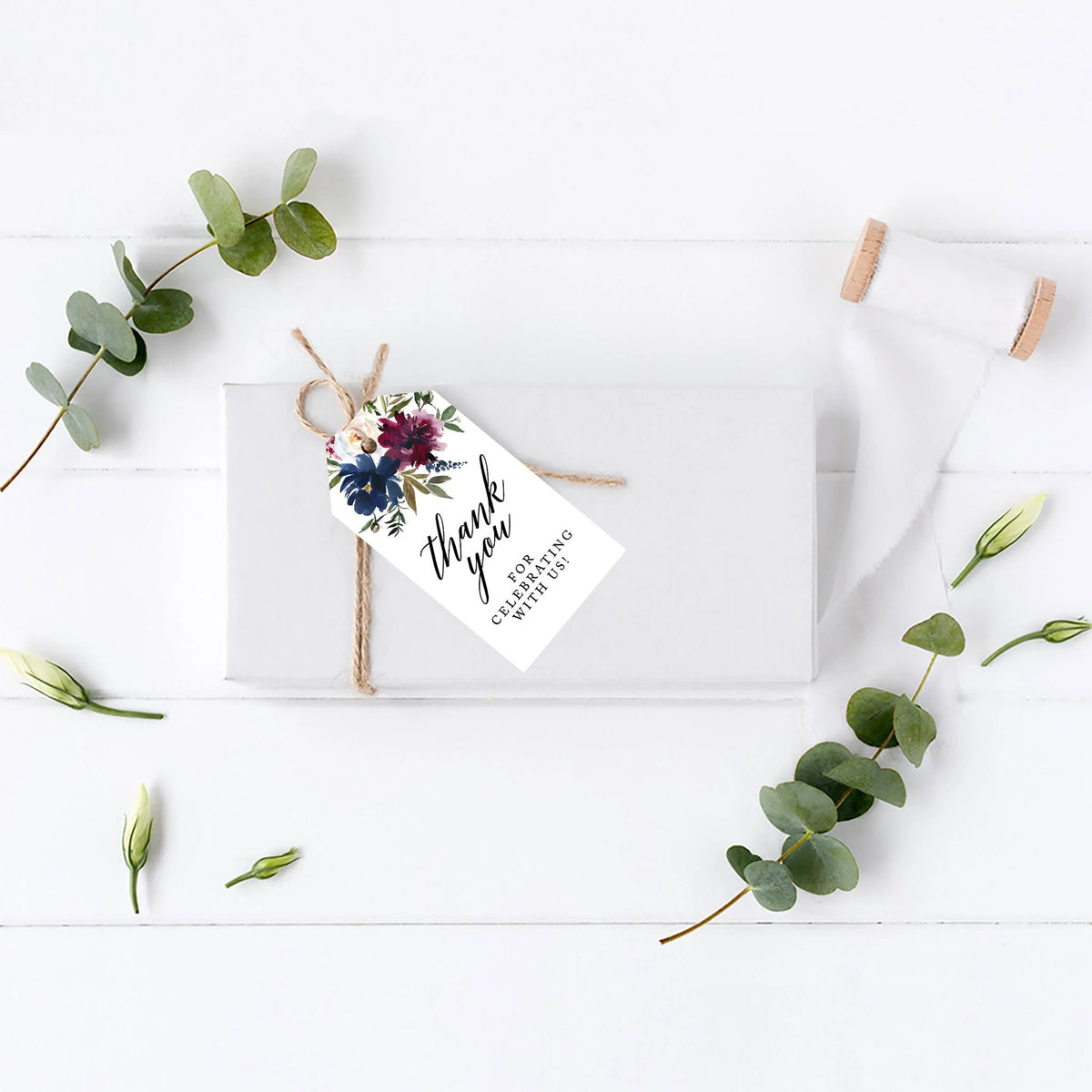Navy Blue Burgundy Florals Cardstock Gift Tags 100-Pk L5910