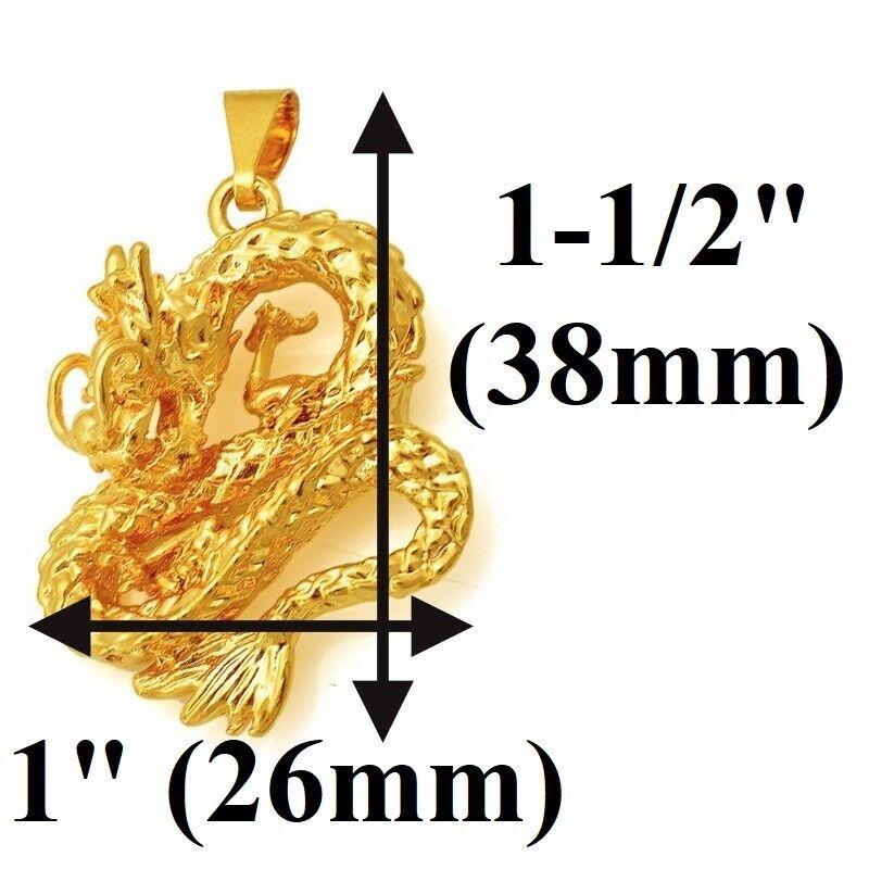 18k Gold Filled Dragon Pendant Cuban Link Chain 24" Necklace D960919