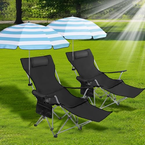2 Set Folding Camping Chair with Umbrella and Foot Rest M881