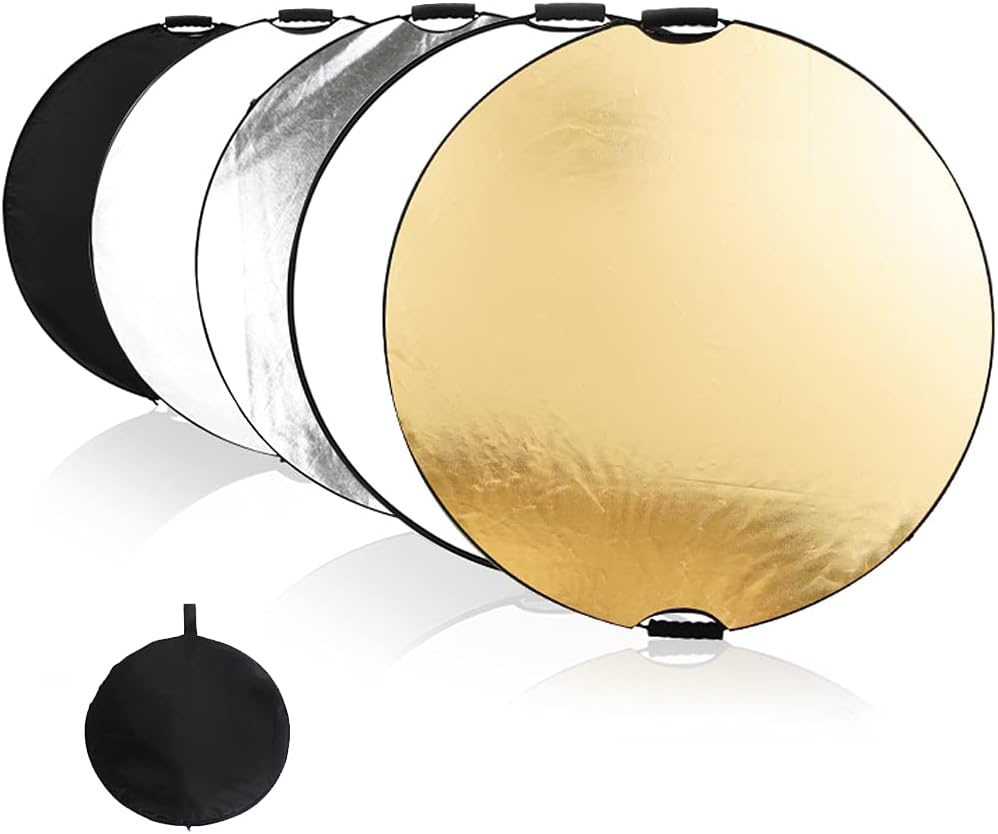 5 in 1 Collapsible Reflector Set with 2 Handles and Carrying Bag Gold Silver White Black Transparent (23.6in) K699309
