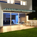 Motorized LED Half Cassette Retractable Awning 10 x 8 Feet Green/White K6015