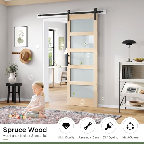 42x84 inch Frosted Glass Sliding Barn Door with Hardware Kit F250600