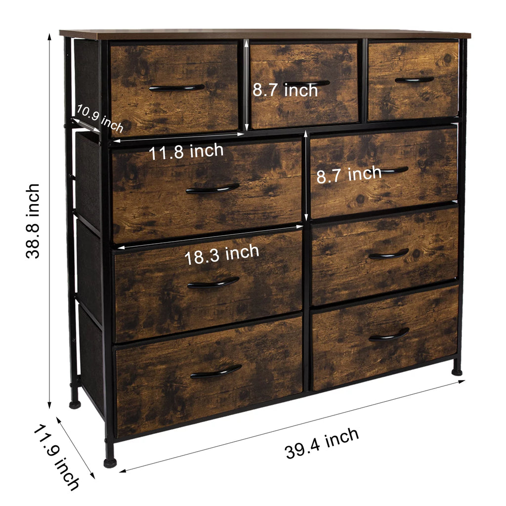 Fabric 9 Drawer Dresser with Wood Top M5841
