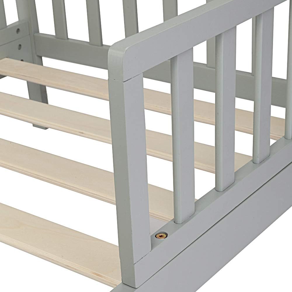 Gray Wooden Toddler Bed with Safety Guardrails S959807