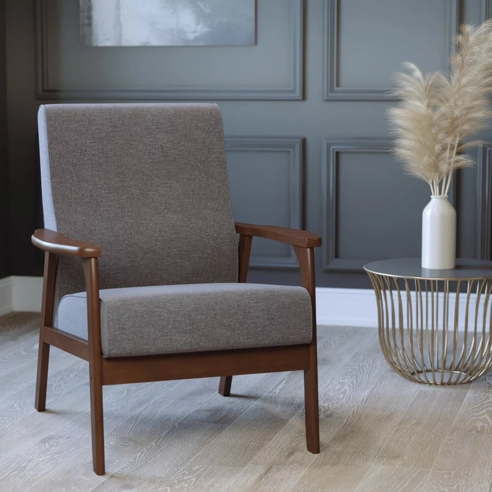 Dark Gray Faux Linen Arm Chair with Wooden Frame B6159