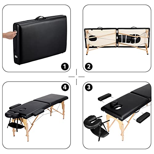Portable Foldable Adjustable Massage Table 24 inch Black O840552