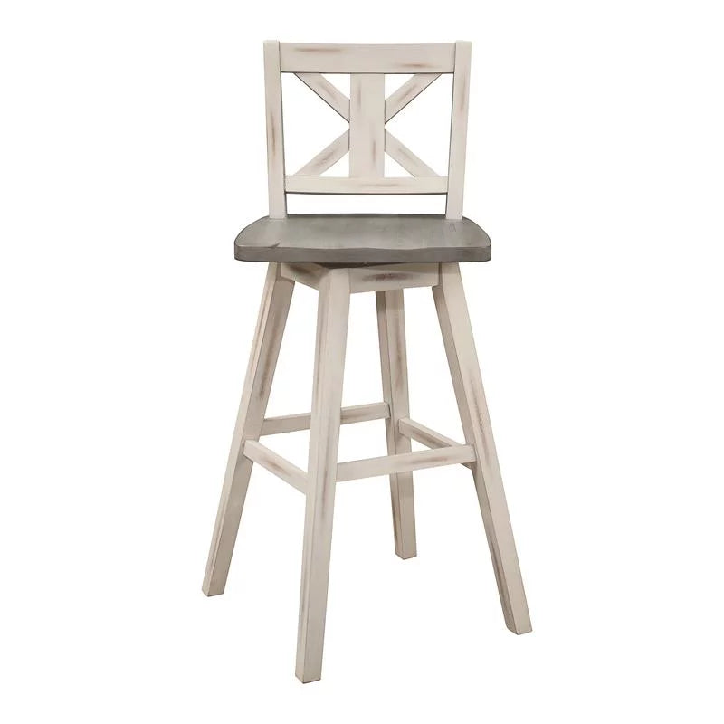 White Cross Back Bar Height Swivel Chair Set of 2 F20084