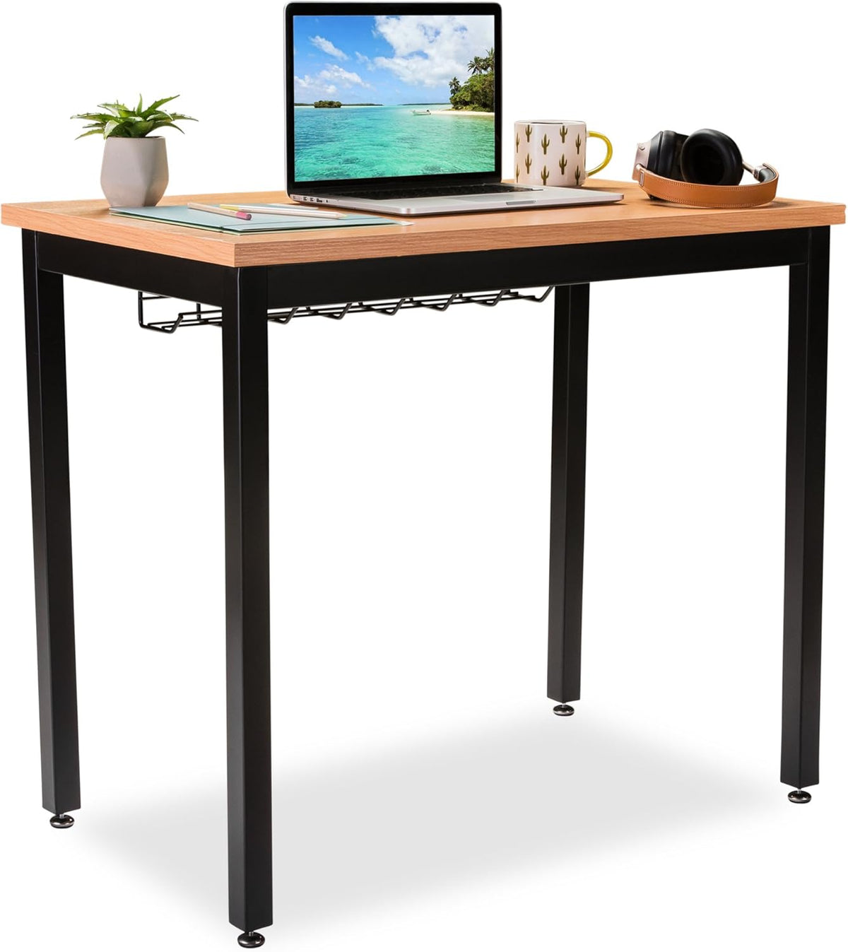 Teak 36” Computer Desk with Cable Organizer J588
