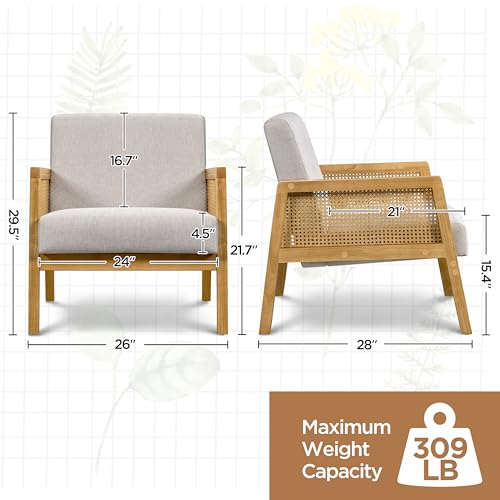 Beige Linen Accent Chair with Wood Legs, Set of 2 L35776