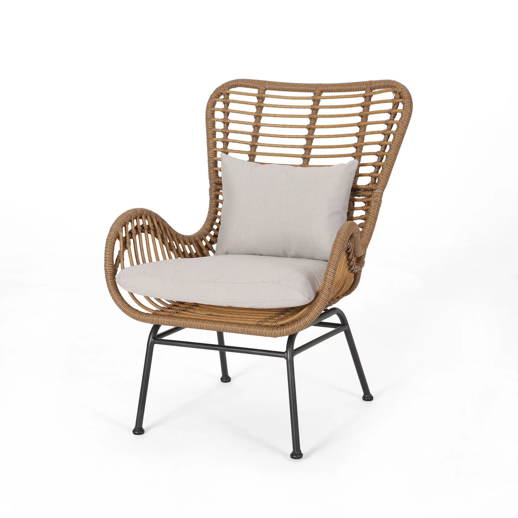 Light Brown and Beige Wicker Club Chairs with Cushions, Set of 2 P492565
