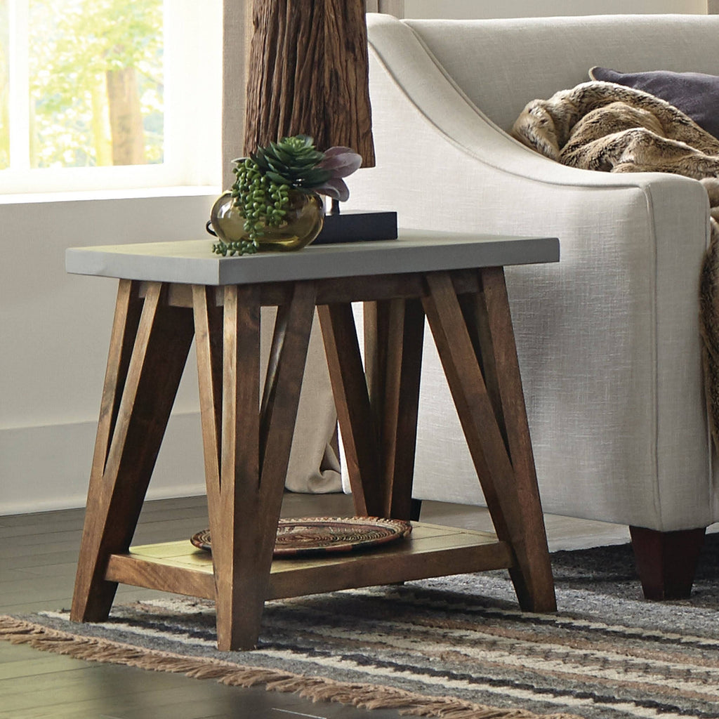 Concrete Coated-Top Wood End Table W226