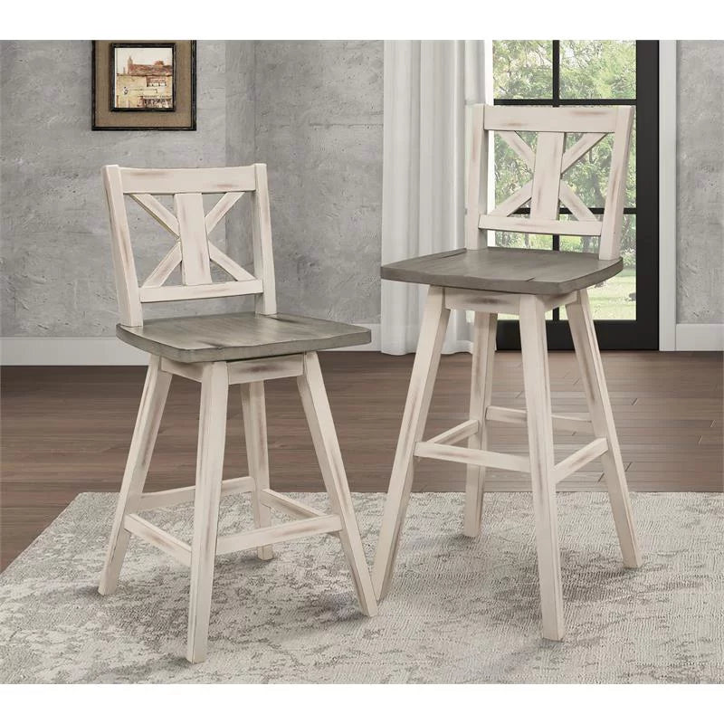 White Cross Back Bar Height Swivel Chair Set of 2 F20084