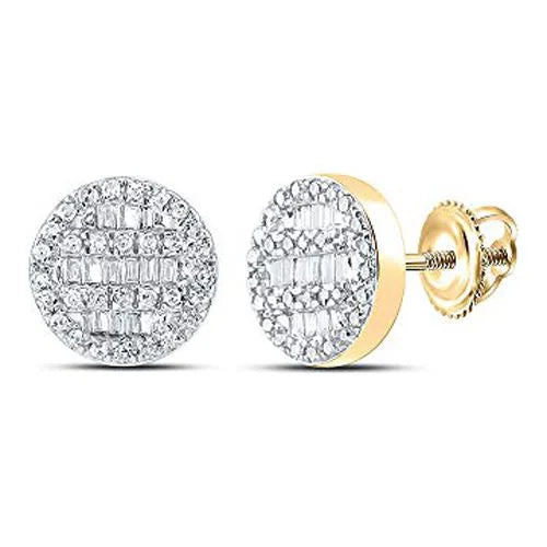10kt Yellow Gold Baguette Diamond Circle Cluster Earrings 1/3 Cttw T862270
