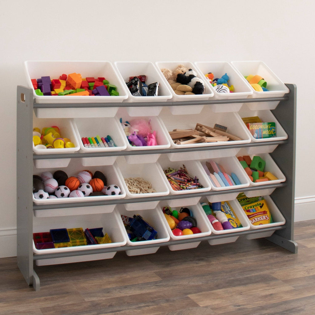 Grey and White Extra Large Storage Organizer with 20 Plastic Bins V503892