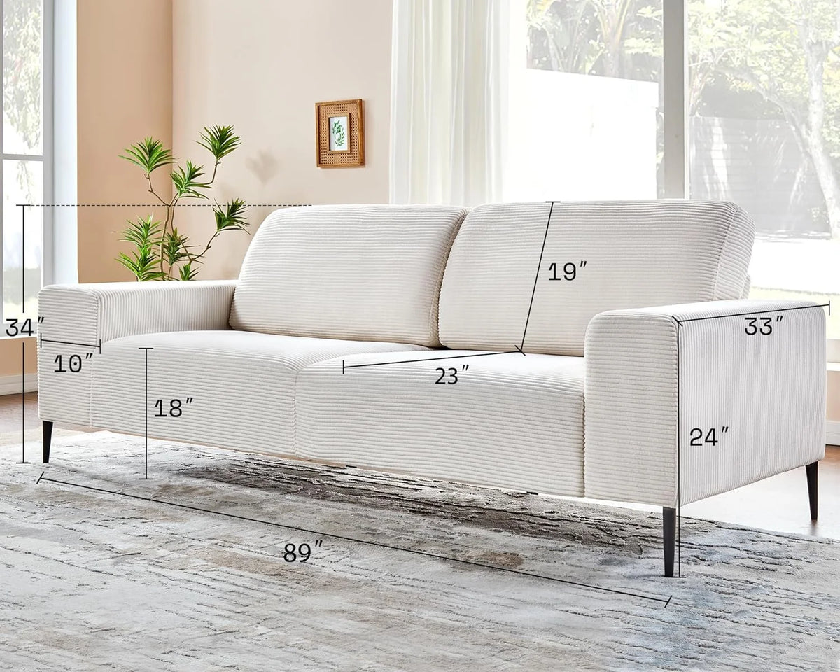 White Corduroy 3 Seater Sofa with Extra Deep Seats E137