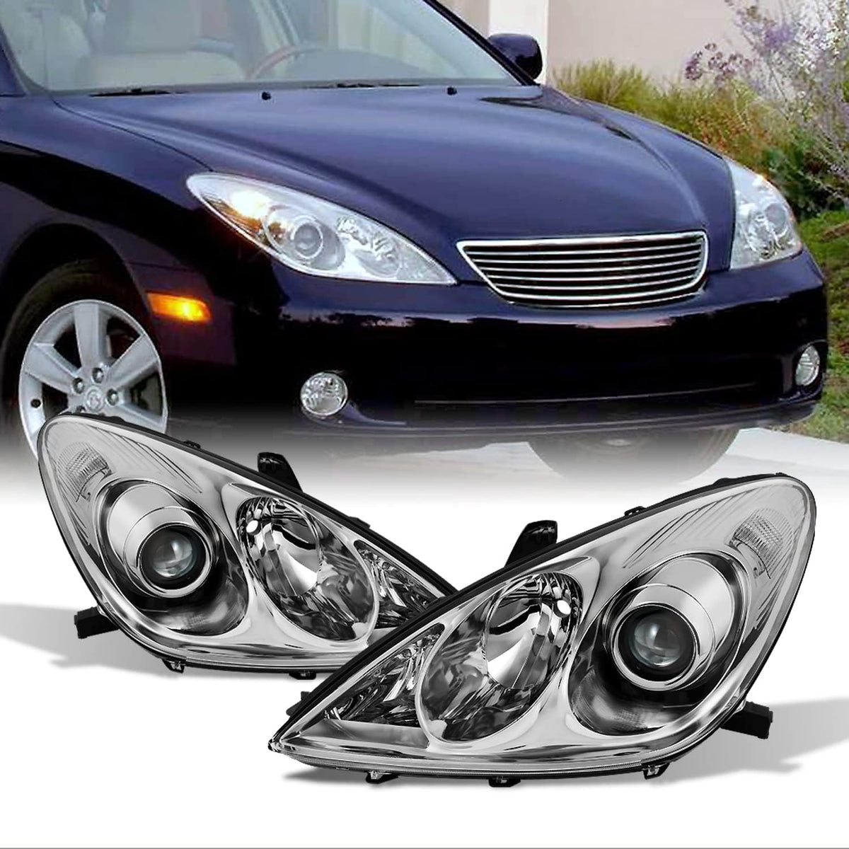 Halogen Type Projector Headlights Left + Right Side Replacement Pair V49388