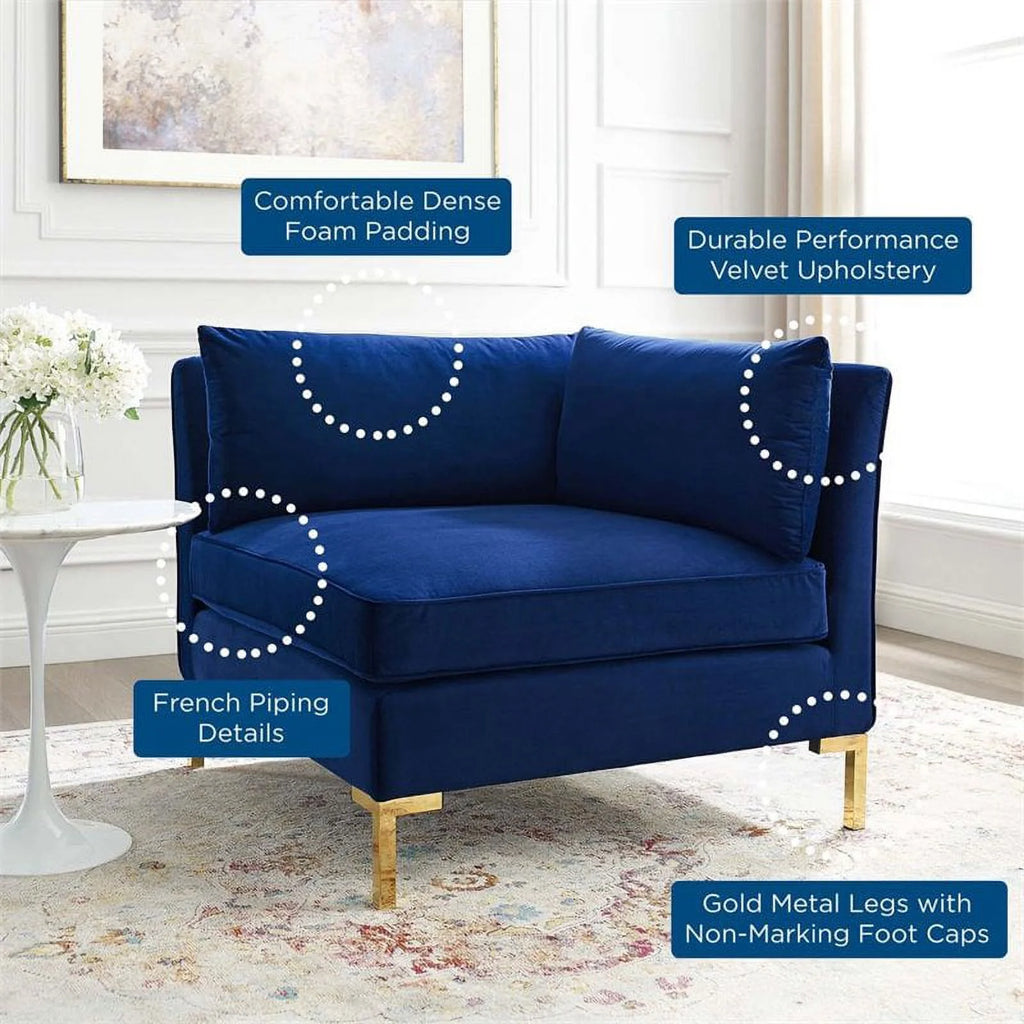 Navy Velvet Upholstered Corner Sectional Chair C183