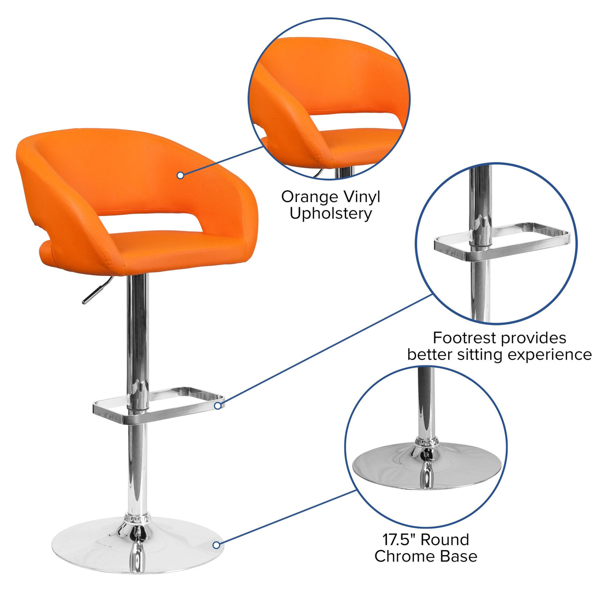 White Adjustable Height Bar Stool W7943