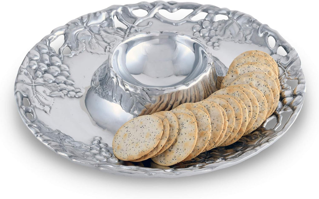 Metal Grape Chip and Dip Platter, 14 inch Diameter I961