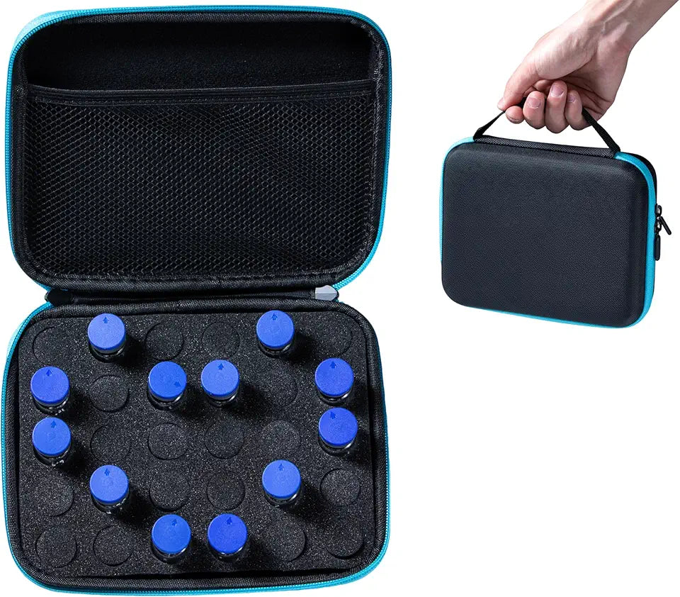 30 Slots Insulin Vials Fridge Organizer with Hand Strap, Black and Blue I309