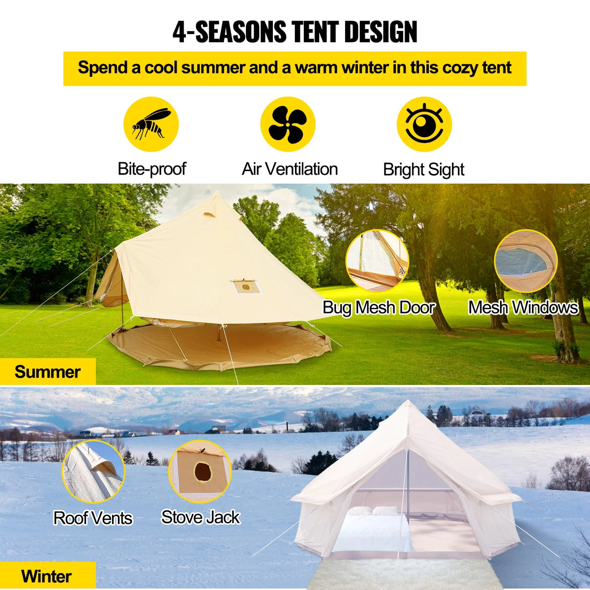 Canvas Bell Tent with Stove Jacket Waterproof 4 Seasons E657