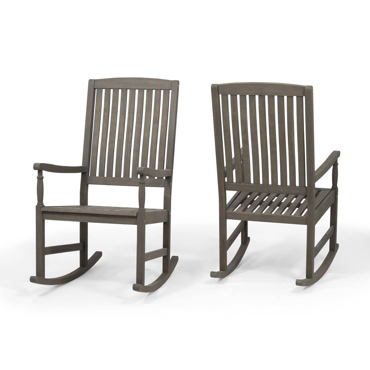 Acacia Wood Rocking Chairs Set of 2 Gray V9379