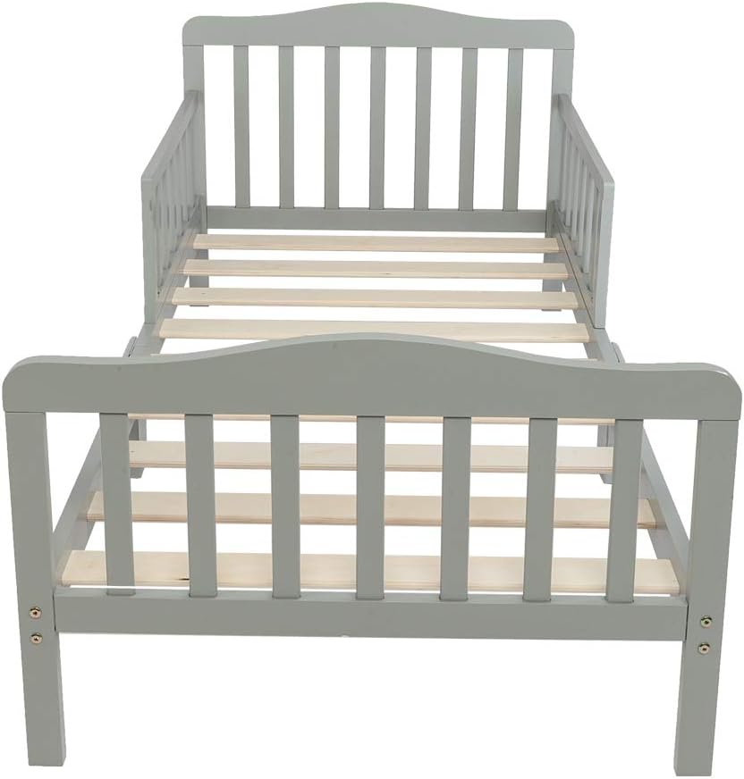 Gray Wooden Toddler Bed with Safety Guardrails S959807