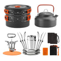 Camping Cookware Mess Kit Pot Pan Kettle Cooking Set with Spoon Fork X23260