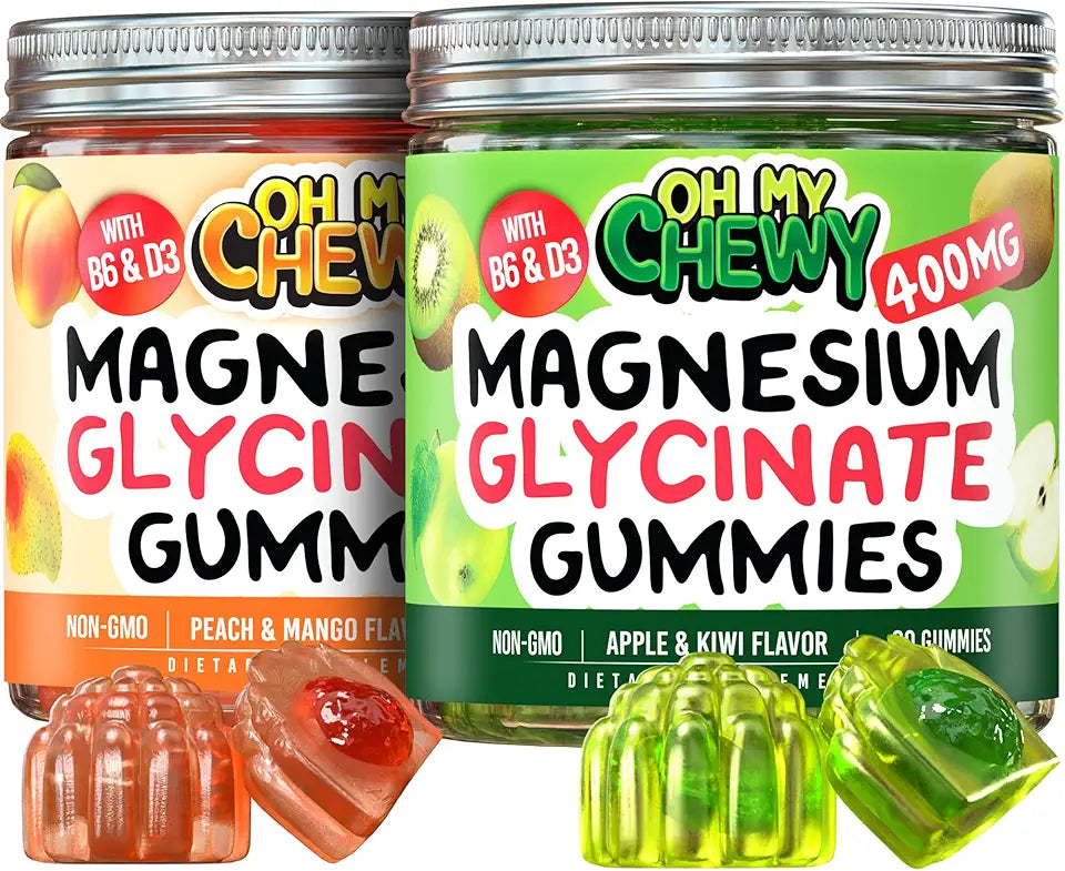 Magnesium Gummies 2 Bottles 60 Each Apple Kiwi & Peach Mango K461258