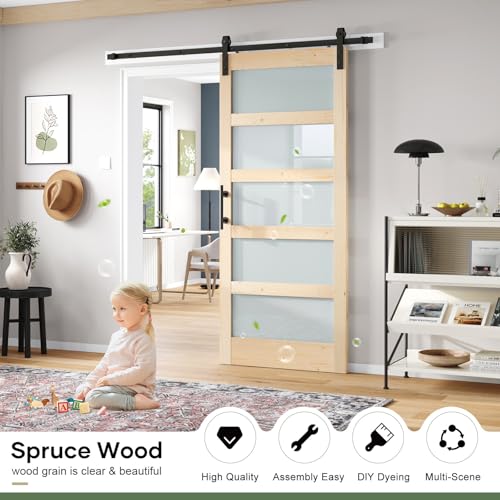 42x84 inch Frosted Glass Sliding Barn Door with Hardware Kit F250600