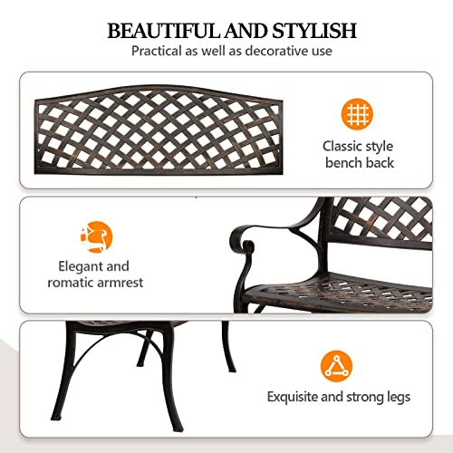 White Cast Aluminum Patio Garden Bench K79820