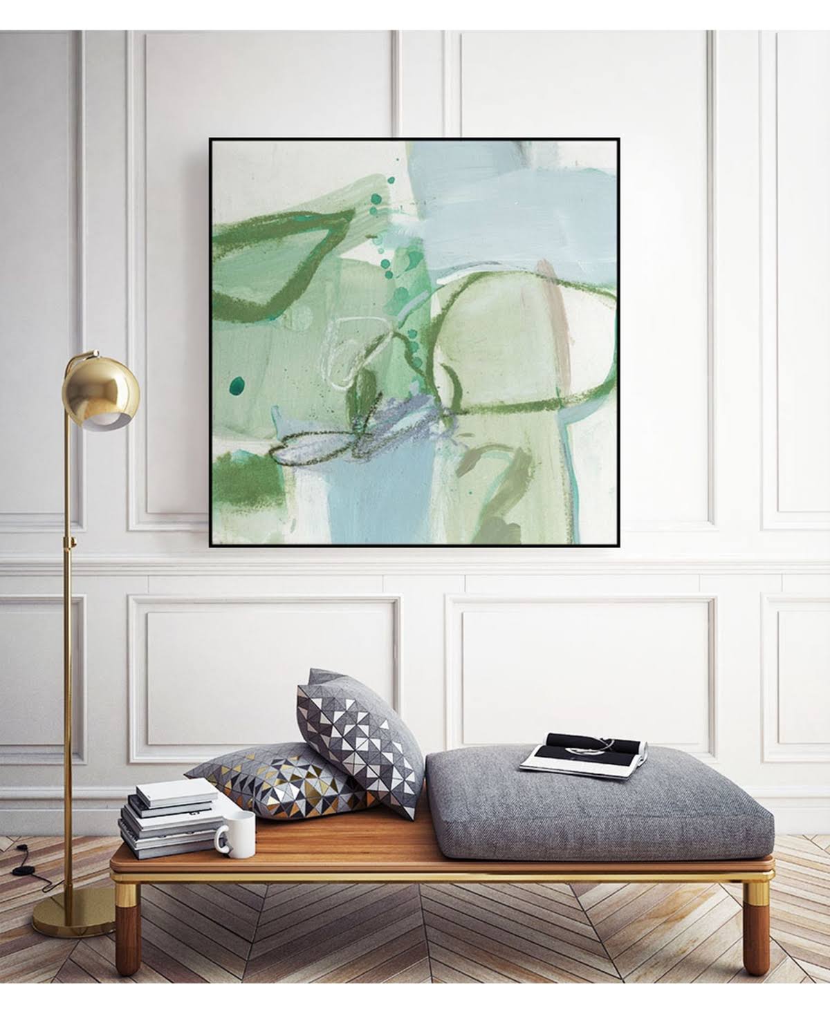 Olive Green Framed Canvas Art Block H312614