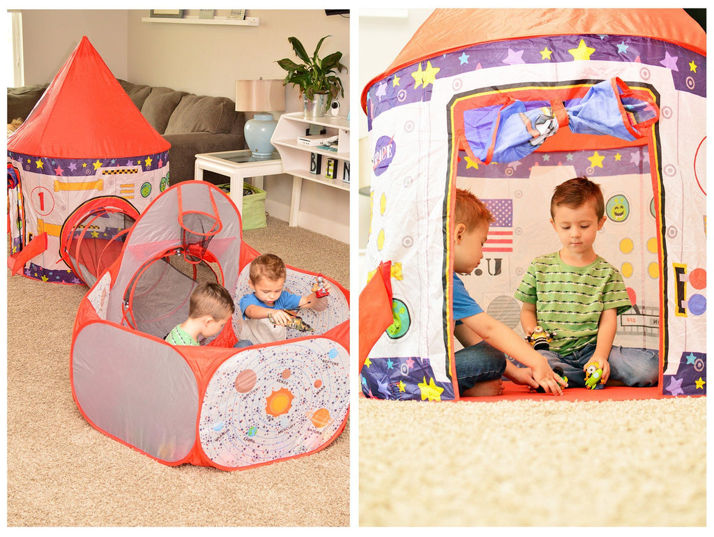 3pc Kids Play Tent Tunnel and Ball Pit with Basketball Hoop H46886