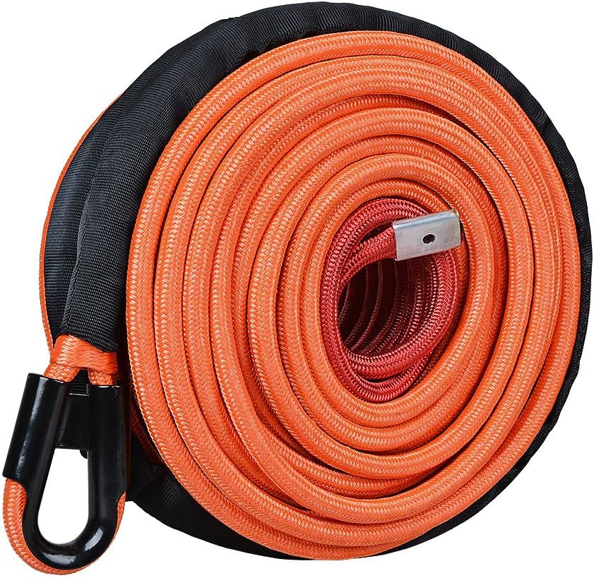 85ft x 3/8 inch Synthetic Winch Line Rope with Heat Rock Guard E982
