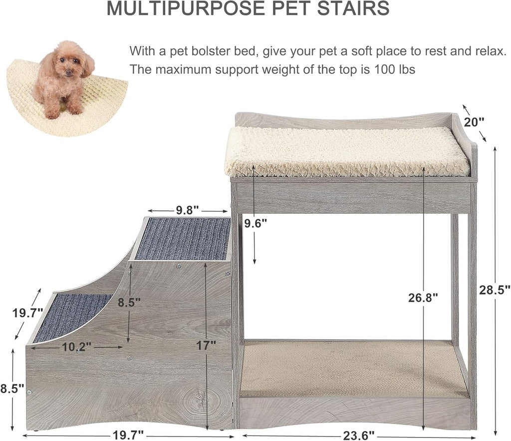 Pet Bunk Bed with Removable Step, Multi-Level Bed Window Perch Seat Platform with Cushion and Cat Scratch Pad L41407
