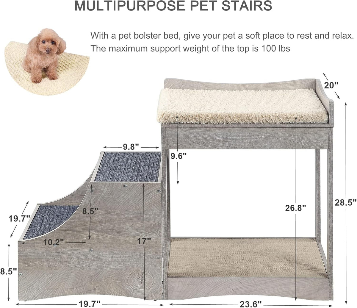 Pet Bunk Bed with Removable Step, Multi-Level Bed Window Perch Seat Platform with Cushion and Cat Scratch Pad L41407