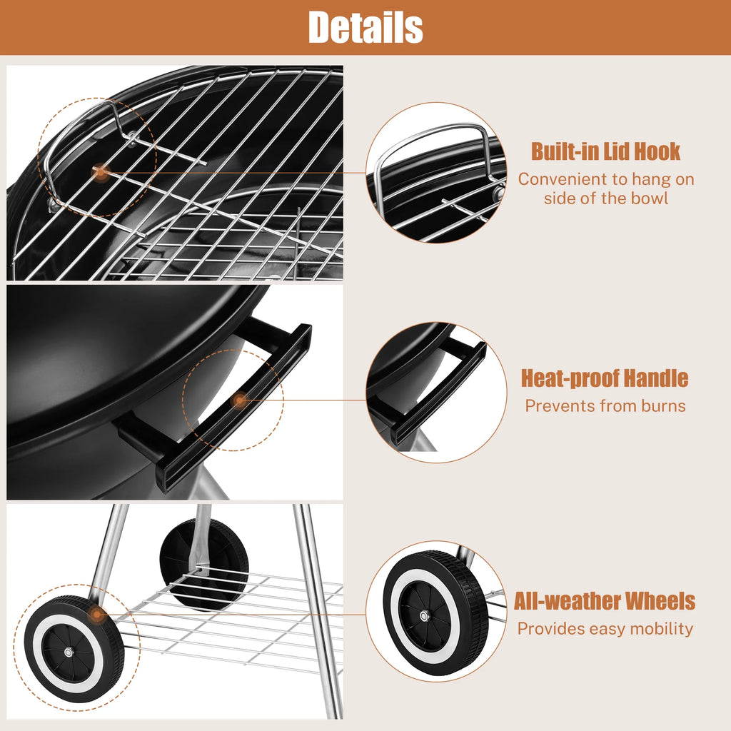 18 Inch Portable Charcoal Grill with Wheels H5124
