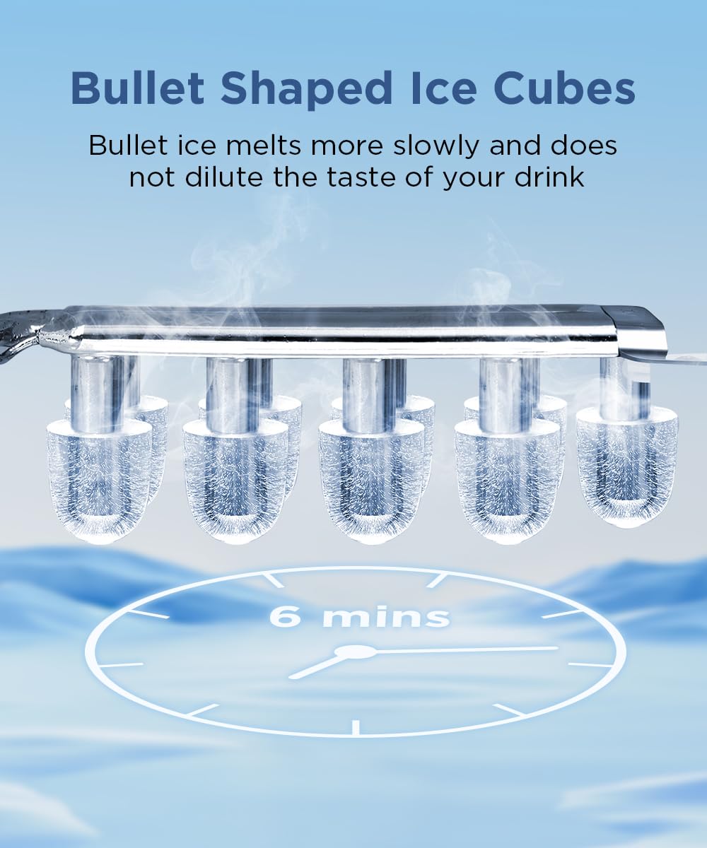 Countertop Ice Maker with Self-Cleaning, 26.5lbs/24Hrs, 9 Bullet Ice Cubes in 6 Mins, Ice Basket and Scoop I6056