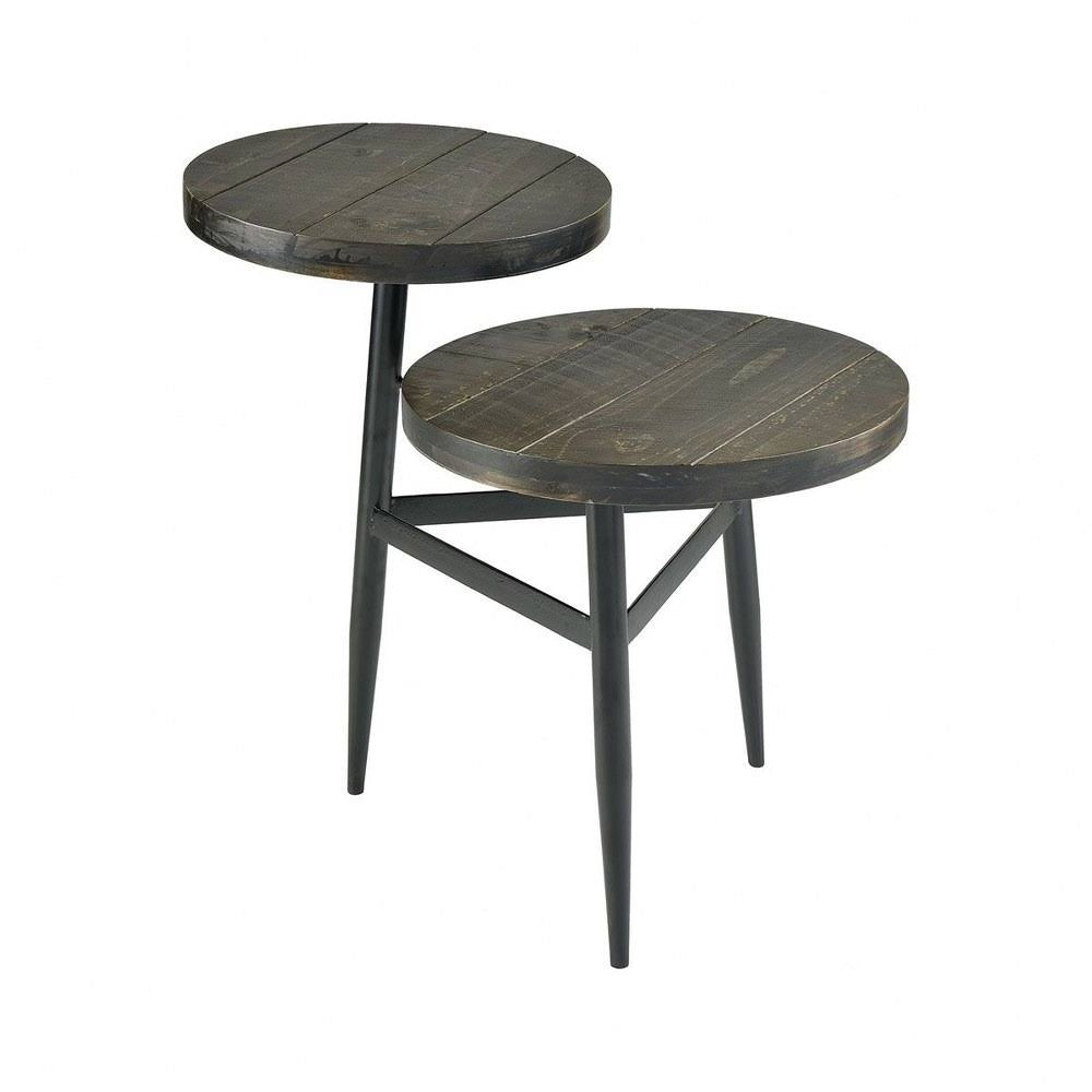 Round End/Side Table with 3-Legs Fir Wood Metal Arabica/Black Finish Z79991