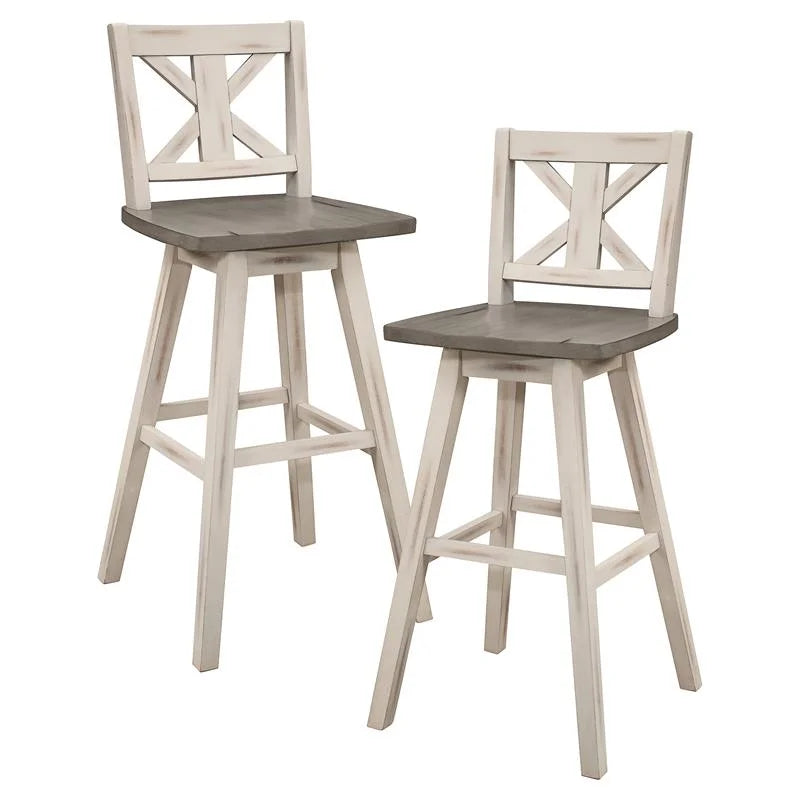 White Cross Back Bar Height Swivel Chair Set of 2 F20084