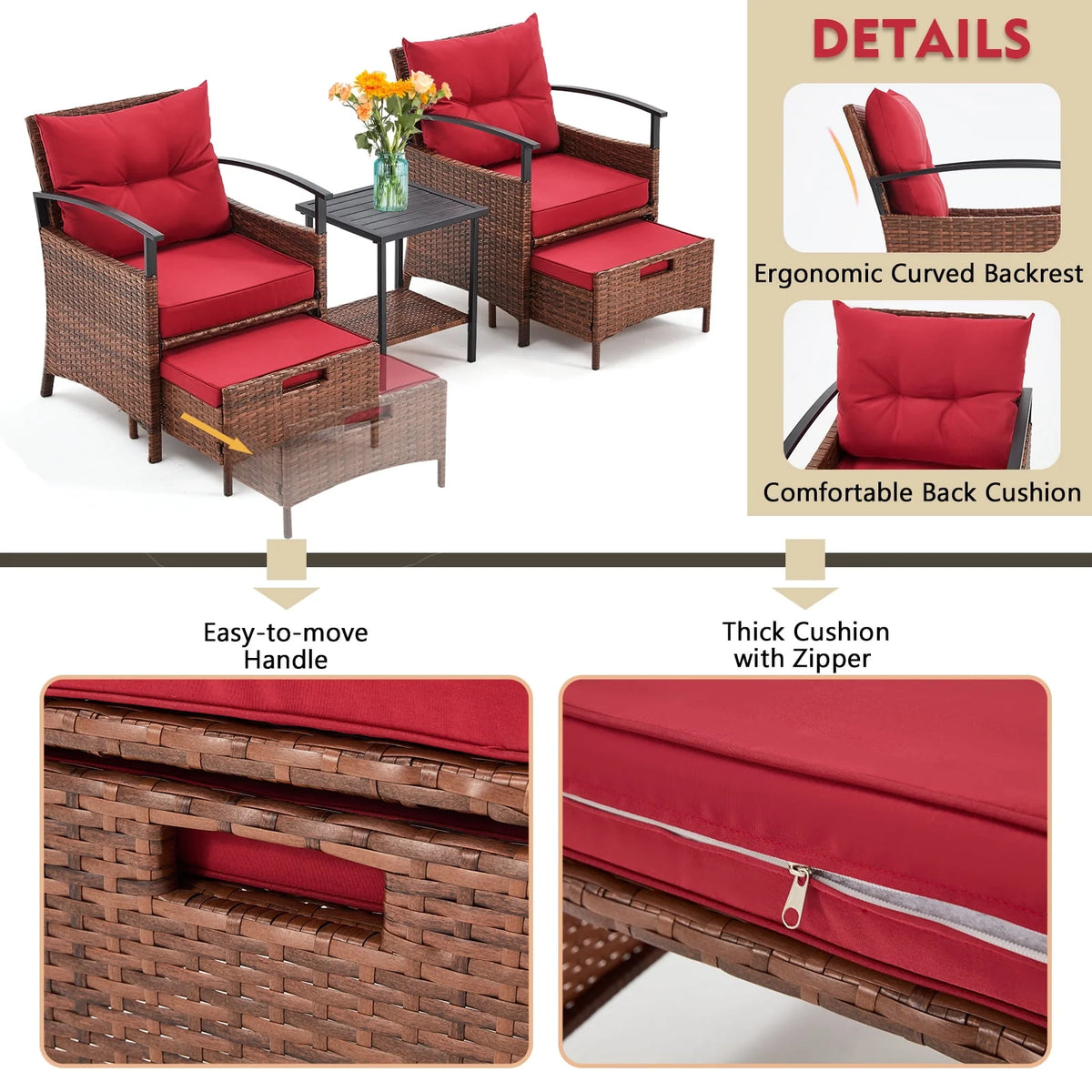 5 Pcs Outdoor Rattan Wicker Furniture Set L1879