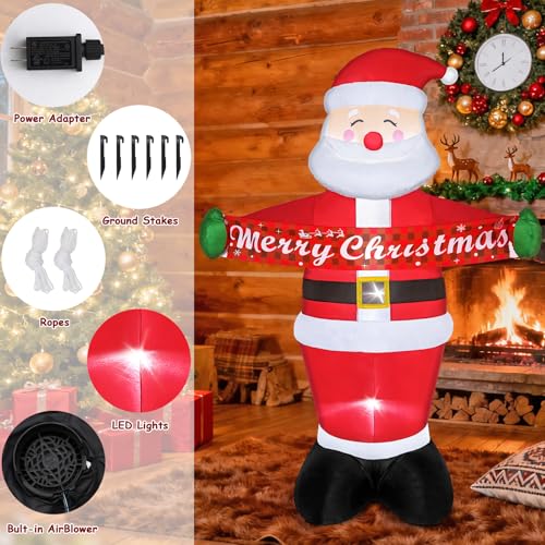 7FT Christmas Inflatable Santa Claus with Built-in LED Lights D3062