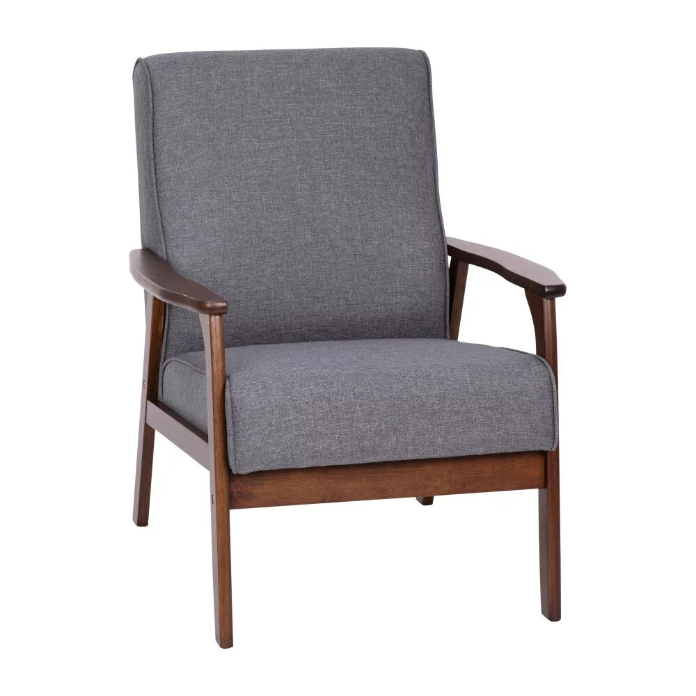Dark Gray Faux Linen Arm Chair with Wooden Frame B6159