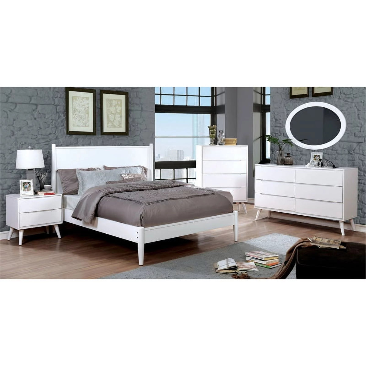 White Solid Wood King Bedroom Set with Nightstand E87084