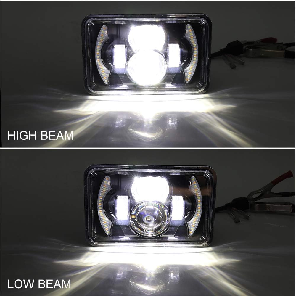 2pcs 4x6 Inch LED Headlights Sealed Beam 80W Amber Halo Rectangular Replacement Pack of 2 W41853