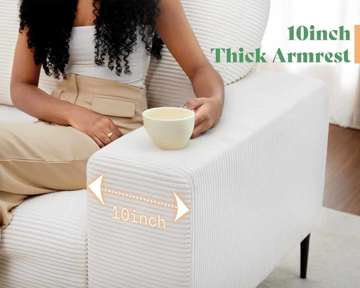 White Corduroy 3 Seater Sofa with Extra Deep Seats E137