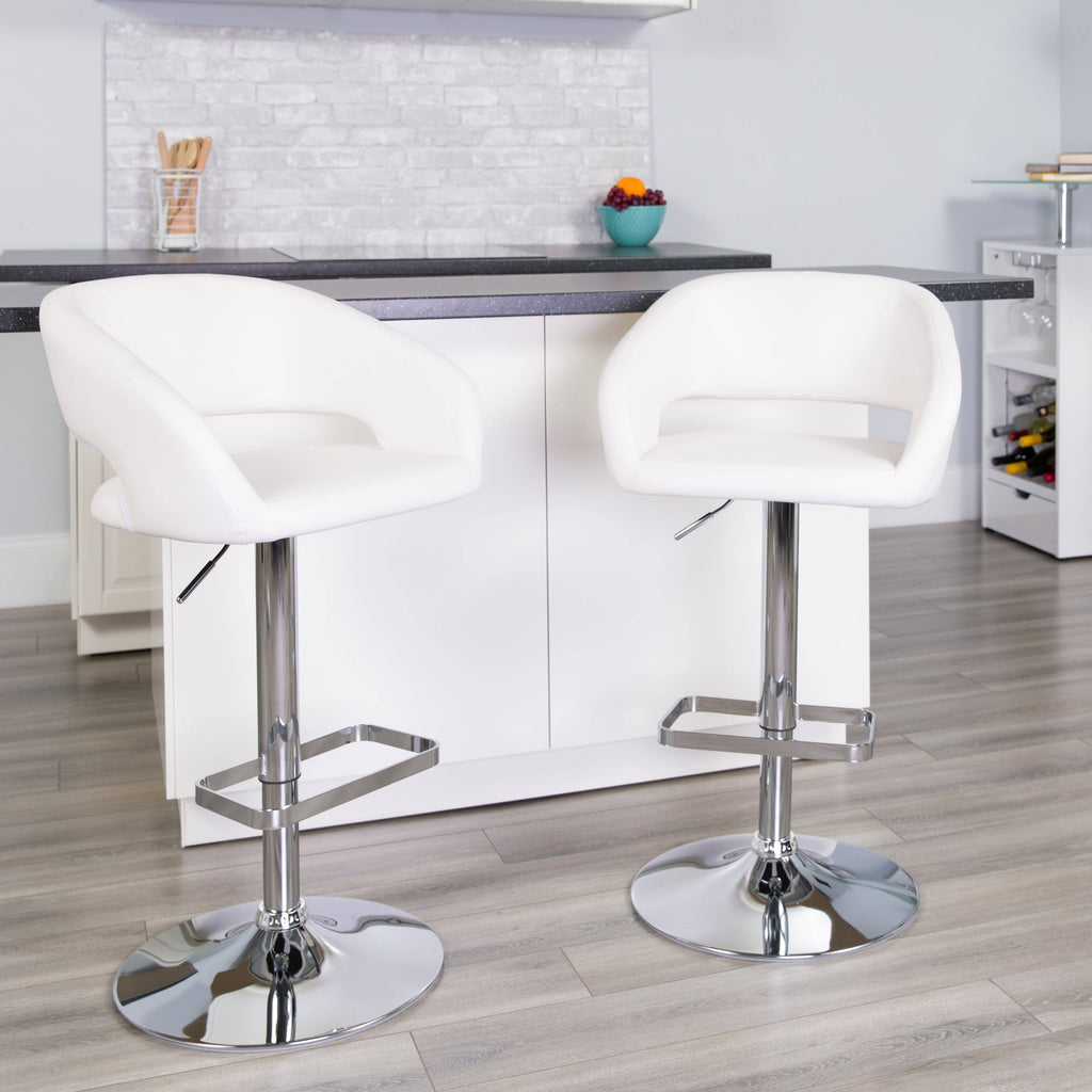 White Adjustable Height Bar Stool W7943