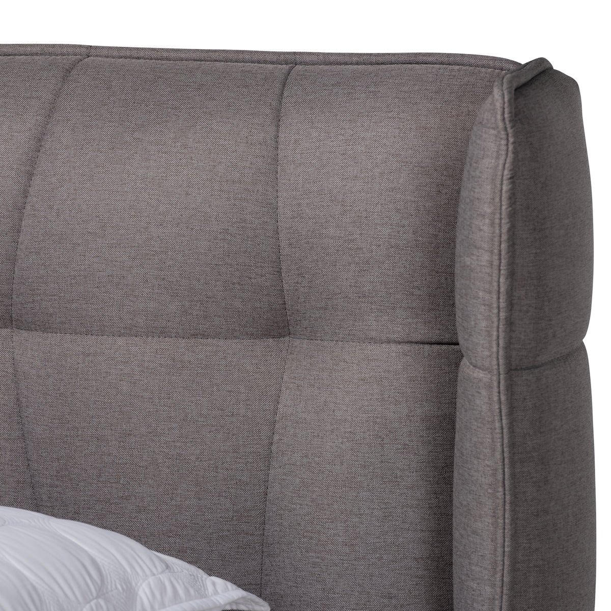 Grey Fabric Upholstered Walnut Brown Wood King Size Platform Wingback Bed O4654